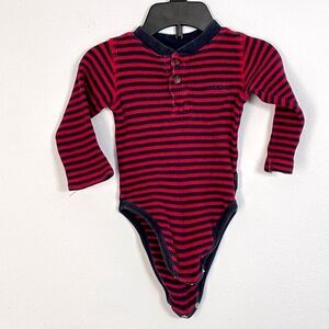 OshKosh B’gosh Baby Boys Navy Blue Red Striped Long Sleeve Bodysuit 1-Piece 12M